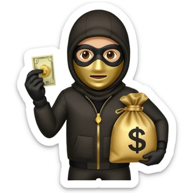 Robber emoji holding a 💰 wearing a mask that is made of robber suit without showing his hand the 💰 need to be in the left sticker