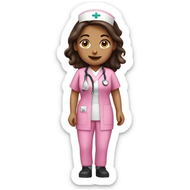 Brunette nurse in pink scrubs sticker