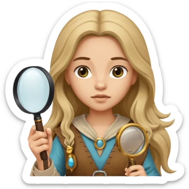 long haired girl in archaeological outfit, holding magnifying glass sticker