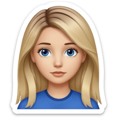 white girl long light brunette / blonder hair girl with darker roots in her hair middle part and dark blue eyes that's not really tan but not pale sticker