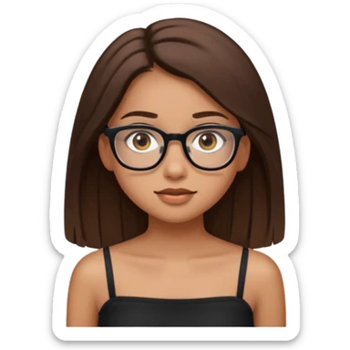 Imagine a pretty girl with slightly light brown skin with big brown eyes and glasses. She has straight long brown hair and is wearing a black tube top sticker