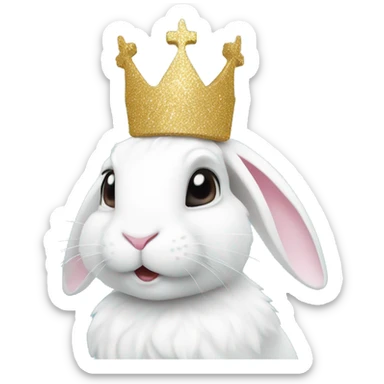 White rabbit with a glitter crown  sticker