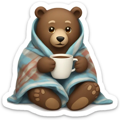 bear cozy in blanket drinking coffee sticker