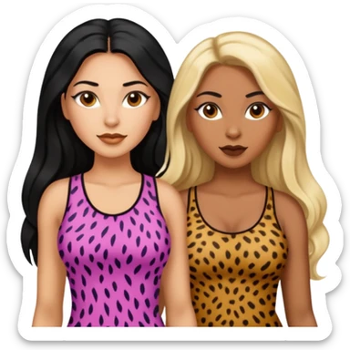 Tan Latina woman with long black hair chubby and dark skinned woman with long blonde hair slim thick in cheetah top sexy sticker