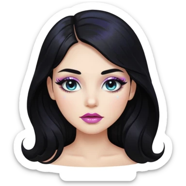 douyin long black hair glossy lips glittery iridescent white eyeshadow girl sticker