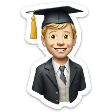 Alfred Neuman with a college graduate hat sticker