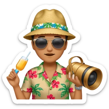 Someone listening to a speaker at the beach. sticker