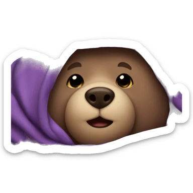 bear cozy in purple blanket sticker