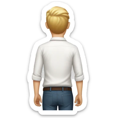 white shirt from behind, boy pointing up sticker