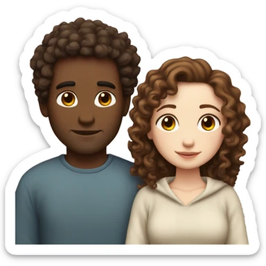 Curly girl white skin and with brown hair cozy cuddling with her not curly husband with white skin with straight  brown hair  sticker