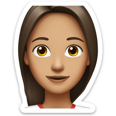 Portrait of an adult girl, tanned skin, dark brown long straight hair, dark eyes, smiling, wearing a white long sleeve with red horizontal narrow stripes. sticker