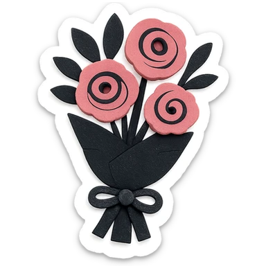 gothic bouquet, layered paper textures, handmade look, soft shadows, black and pink sticker