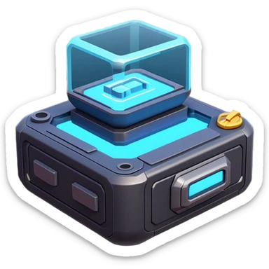 Clash of Clans aesthetic: Cinematic Playful 3D Isometric Sci-Fi Console Emoji, rendered in a 3D vector-style similar to standard emojis with minimal shading and bold, simplified shapes. A compact, distinct form with signature details, softly glowing with a futuristic sci-fi warfare charm. Simplified yet unmistakably iconic, highly detailed and consistent, glowing with a soft radiance and high shine. Stylized with a touch of high-tech brilliance and a soft glowing outline, capturing the essence of a beloved gaming relic with a friendly, playful manner! sticker