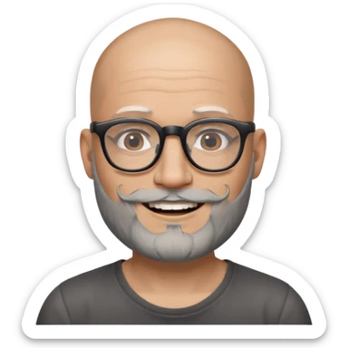 Bald man with salt and pepper beard and glasses and tattoos sticker