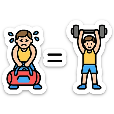 The picture is devided into two parts  the firts picture shows asportsman is struggling to lift a gymbag, the second one show the same sportsman doing a workout. There's sybmol equal between these pictures sticker