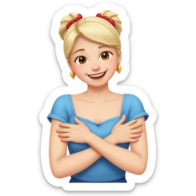 girl with arms crossed holding neck laughing  sticker