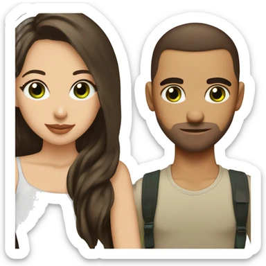 Buzz cut brown hair guy with green eyes kissing girl with dark brown hair and brown eyes sticker