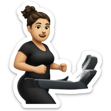 Fat brunette jogging on treadmill wearing black clothing sticker