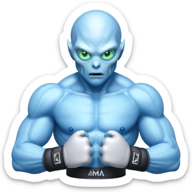 ice alien MMA fighter portrait, head and shoulders only, icy blue skin, frost aura, glowing cold eyes, combat gloves, 3D cartoon, mobile game icon style, clean background, no text, no watermark
 sticker