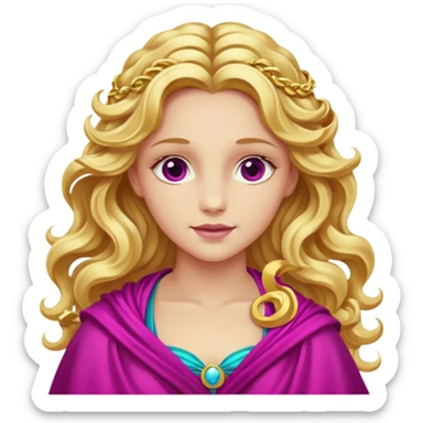 Venus from The Olympians with long golden blonde wavy hair, magenta stola sticker