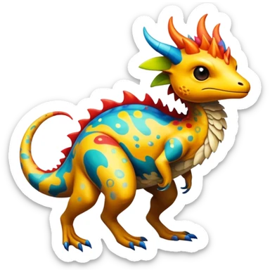 a colorful edgy vernid-fionbri-creature with splash patterns full body sticker