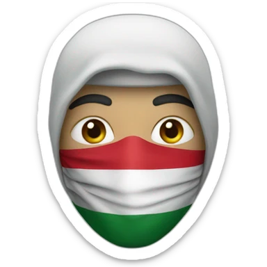 A man wearing a mask with the Palestinian flag on it sticker