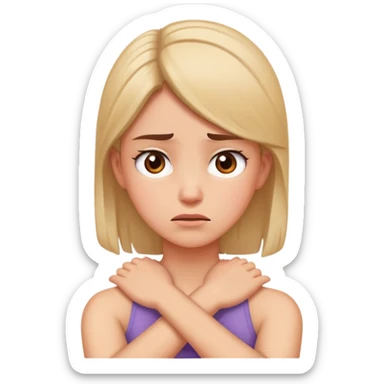 A girl looking frustrated with arms crossed on neck sticker
