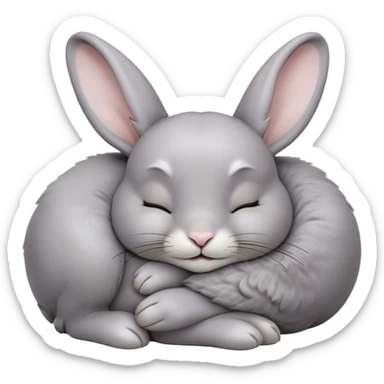 Meme-Worthy Cute Sleeping Grey Rabbit Portrait Emoji, Head resting peacefully with a contented smile, showcasing a delightfully compact build and a luxuriously soft grey fur, eyes shut in a serene nap, Simplified yet hilariously adorable features, highly detailed, glowing with a soft, drowsy light, high shine, relaxed and utterly lovable, stylized with an air of playful laziness, bright and heartwarming, soft glowing outline, capturing the essence of a comically sleepy bunny, so meme-worthy it feels like it could instantly become the next viral sensation of adorable slumber! sticker
