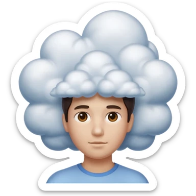 person made entirely of volumetric clouds, front view, shoulders visible, apple emoji style sticker