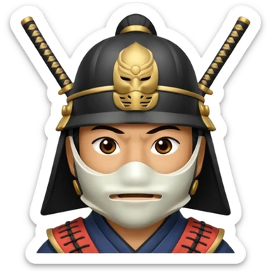 Samurai with helmet and a mask covering their mouth sticker