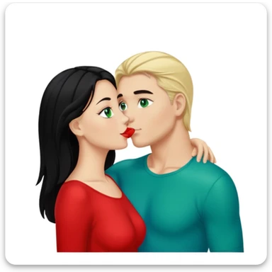 Blonde Woman, green eyes, Red thong, naked breast, Kissing man with blue eyes, black Hair, Background sea  sticker