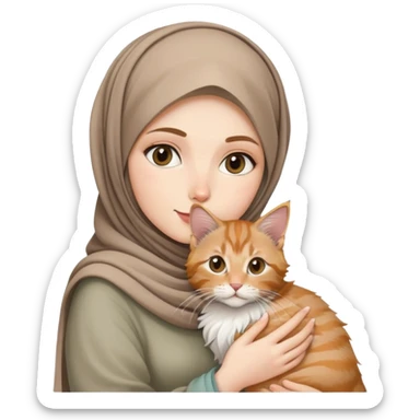 White girl wearing hijab holding nude mainecoon cat sticker