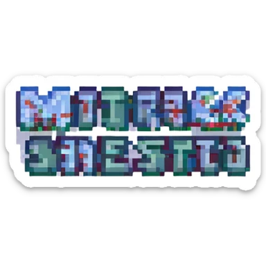 the words 'MARK SINIESTRO' in pixel art, chunky letters, shadow effect, 16-bit era style sticker