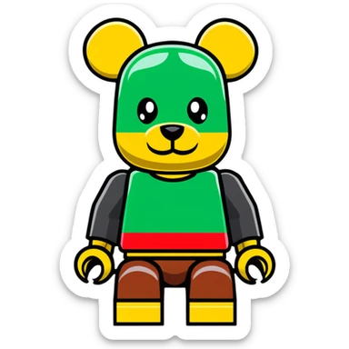 blocky Lego style bearbrick with X eyes, Lego brick joints, streetwear style, brand logos sticker