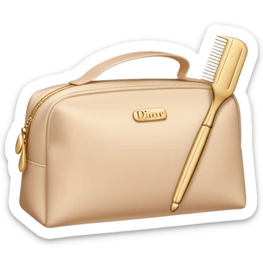 A comb, an elastic band, a hairpin and face cream are in a beige cosmetic bag like dior sticker
