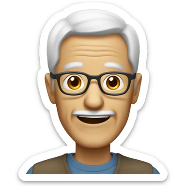 an elderly man smiling without a mustache and glasses sticker