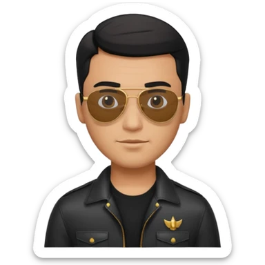 Man with black comb over hairstyle, black shirt and aviator sunglasses sticker