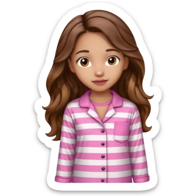 lightskin girl  pink and white striped pajama shirt shirt and long wavy brown brown hair  sticker