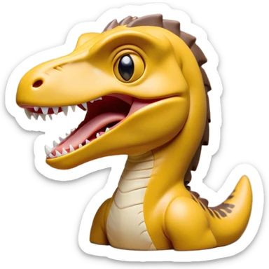 Cinematic Cute Yawning jurassic park Velociraptor Portrait Emoji, Head tilted slightly with a dramatic, wide-open yawn, showcasing a lean, powerful body with a relaxed snout and sleepy, half-closed eyes that hint at both ferocity and fatigue, Simplified yet irresistibly cute features, highly detailed, glowing with a soft, cozy prehistoric glow, high shine, relaxed yet expressive, stylized with a hint of whimsical ancient ease, soft glowing outline, capturing the essence of a drowsy yet endearing jurassic park Velociraptor that appears ready to stretch and yawn its way out of the screen! sticker