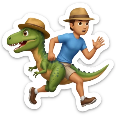 Dude running away from dinosaur sticker