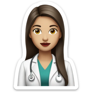 pretty Female doctor long straight brown hair amber eyes and red lips  sticker