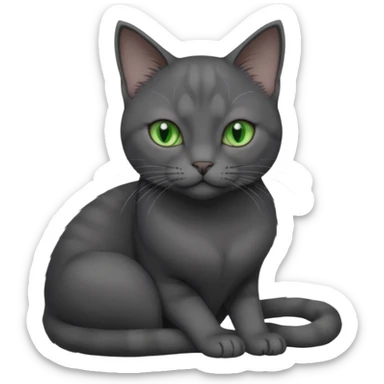 full body view of beautiful female solid dark grey cat with green eyes, grey face, white toes/paws and white patch on her chest sticker