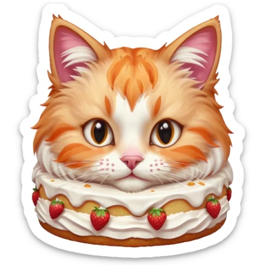 Close-up portrait of a fluffy cat eating a strawberry cake, pink cream on its nose and whiskers, detailed fur texture, soft natural light, shallow depth of field, high resolution, cute and candid moment
, sticker