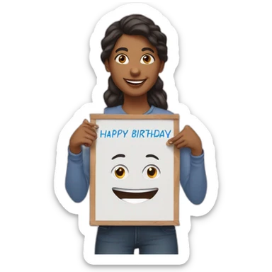 Person holding a sign that says “Happy Birthday Priya” sticker