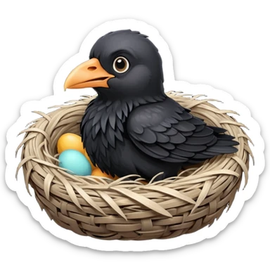 baby crow in nest sticker