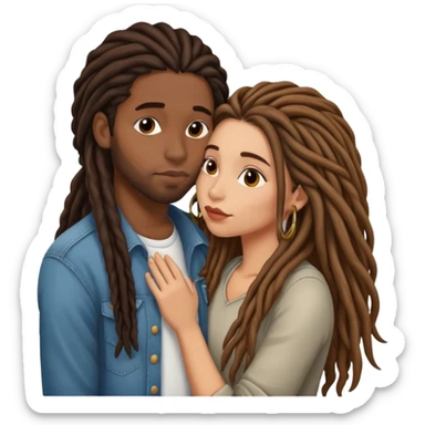 Latina Woman with long hair kissing a young black guy with dreads no beard sticker