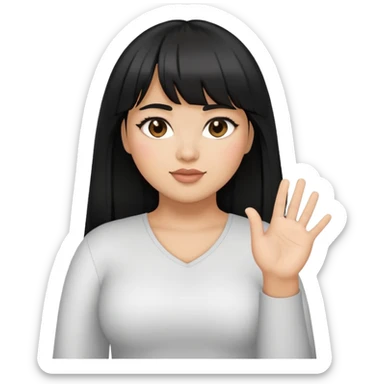 Latina girl with bangs black long hair plus size with raised hand sticker