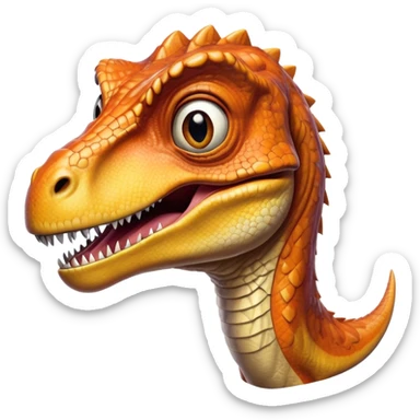 Cinematic Realistic Comical velociraptor/T-rex Portrait Emoji, Head tilted dramatically with an exaggeratedly amused expression, featuring a striking, glossy scaled body with bold natural textures and wide, expressive eyes brimming with playful disbelief, rendered with lifelike detail and dynamic natural lighting, high shine, dramatic yet playful, styled with an air of cheeky prehistoric mischief, soft glowing outline, capturing the essence of a spirited and over‐the‐top velociraptor/T-rex that looks ready to bellow its way into viral fame! sticker