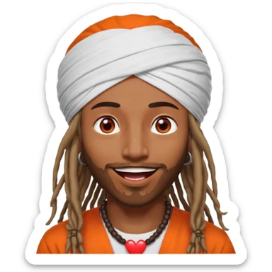 Brownskin man with long dreadlocks orange shirt add white dubai turban add red heart in both of his eyes mouth open  sticker