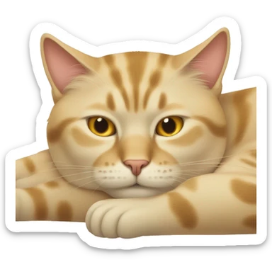 A sandy-colored cat with white spots is lying asleep sticker